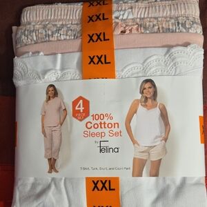 Felina Cotton Sleep Set - White and Pink